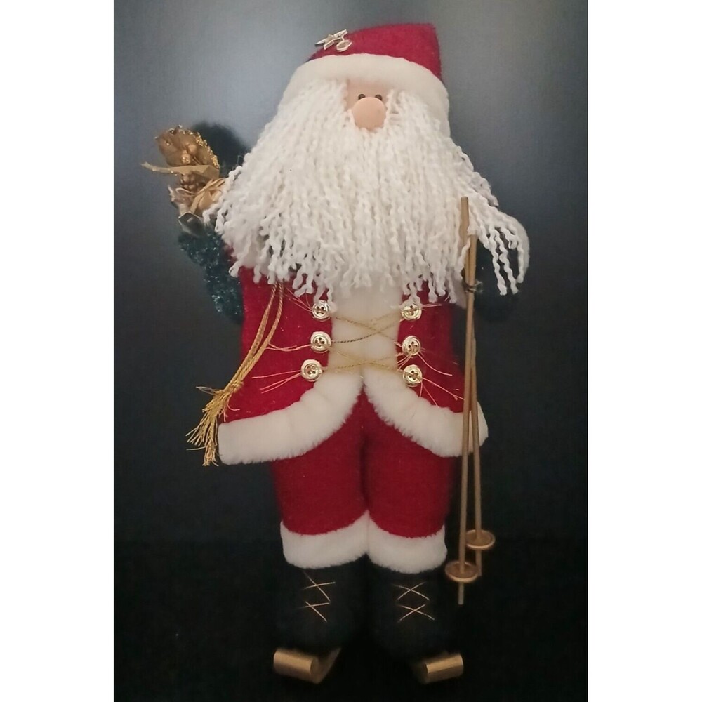 Large 17.5" Christmas Santa Figurine Holding Skis & Bag 2001 Prima Creation Deco